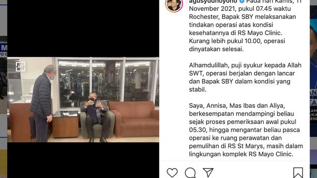 Unggahan AHY soal kondisi SBY usai operasi terkait kanker prostat. (Foto: Instagram @agusyudhoyono)