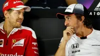 Sebastian Vettel (kiri) dan Fernando Alonso, dianggap sebagai pebalap terbaik di grid F1 saat ini. (GPUpdate/Sutton Images)