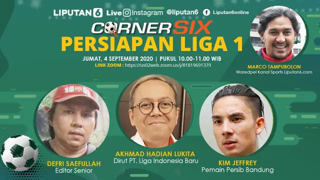 Berita video Corner Six Liputan6.com, acara bincang-bincang bersama Dirut PT LIB dan pemain Persib Bandung, Kim Kurniawan, yang membahas banyak hal jelang kembali bergulirnya Shopee Liga 1 2020, Jumat (4/9/2020).