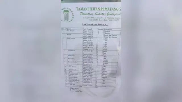 Satwa yang Lahir di Siantar Zoo