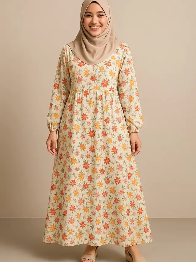 Model Gamis Syari Bahan Jatuh Enggak Bikin Gerah/ Ilustrasi oleh AI
