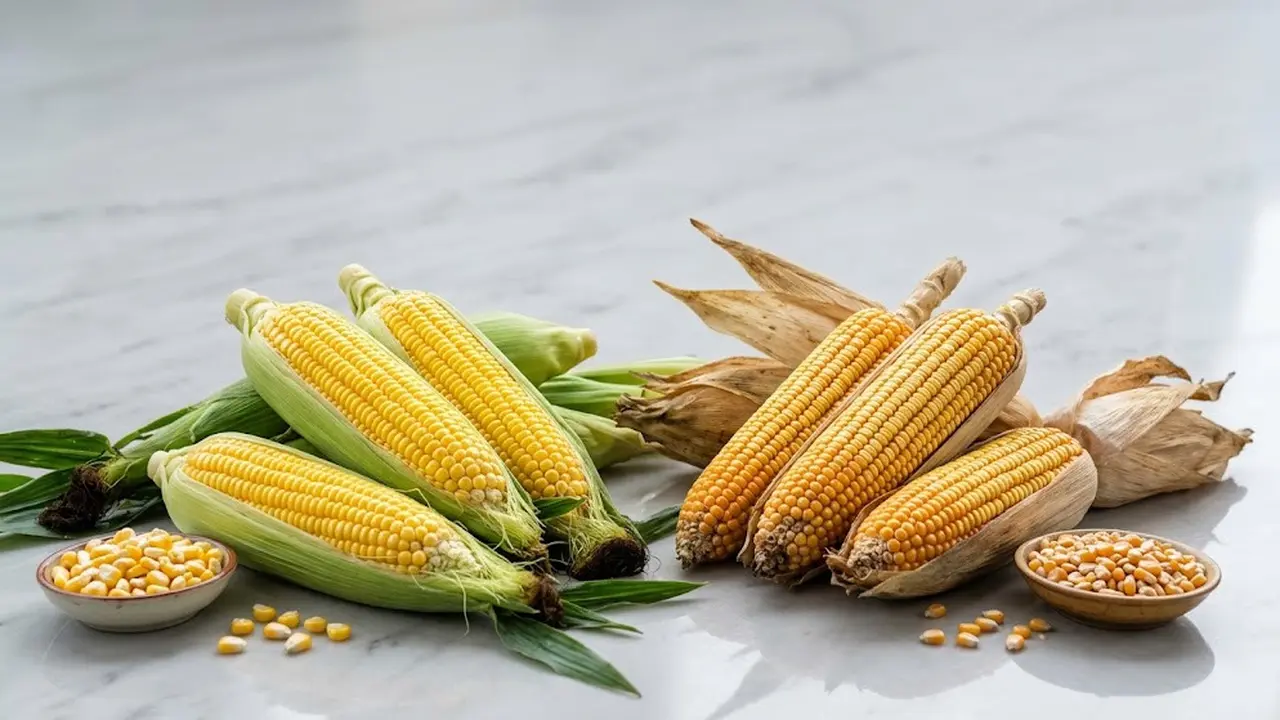 Ilustrasi jagung manis dan jagung biasa