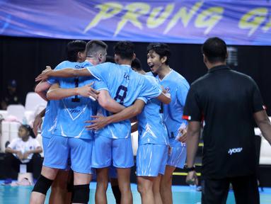 Jakarta Garuda Jaya memberikan kejutan dalam laga lanjutan Proliga 2026 dengan mengalahkan juara bertahan Jakarta Bhayangkara Presisi. (Dok. PBVSI)