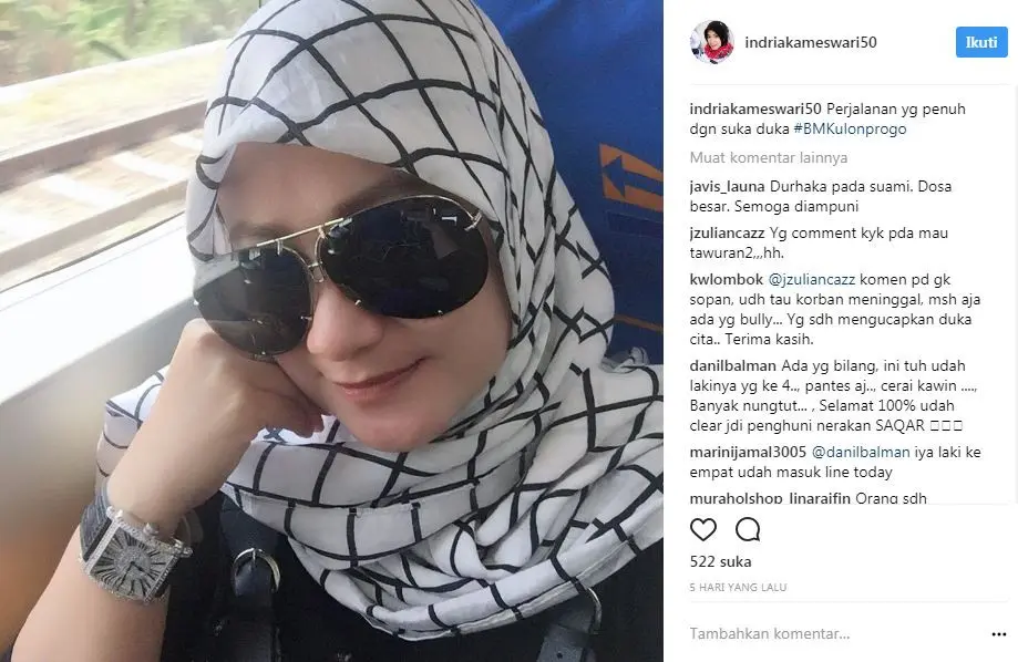 Indria Kameswari: Perjalanan yang Penuh dengan Suka Duka. (Instagram)