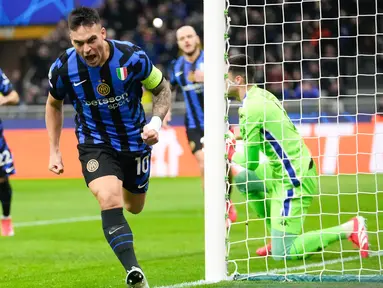 Lautaro Martinez menjadi bintang dalam laga Inter Milan vs AS Monaco di Liga Champions. (AP Photo/Luca Bruno)