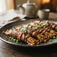 Resep Beef Enoki Roll Saus Teriyaki. (AI Generated)
