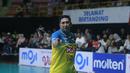 Selebrasi pelatih Tim Voli Putri Petrokimia Gresik Pupuk Indonesia, Pedro Lilipali setelah timnya mencetak angka saat menghadapi TNI AU pada laga grand final Livoli Divisi Utama 2023 di di GOR Joyoboyo, Kediri, Sabtu (9/12/2023) malam WIB. Petrokimia Gresik Pupuk Indonesia menang 3-0 (25-21, 25-23, 25-16). (PBVSI)