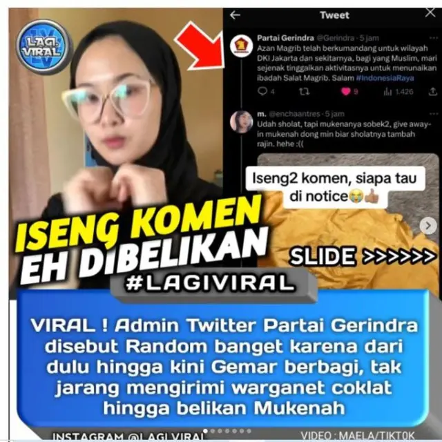 Uniknya Admin Twitter Partai Gerindra, Belikan Mukena Buat Warganet yang Kasih Komentar Cuitan