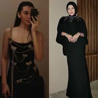 Aaliyah Massaid dan Aurel Hermansyah saat di Pernikahan Putri Pemilik Krisna Bali kompak pakai dress hitam. [@aaliyah.massaid/@aurelie.hermansyah]