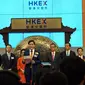 CEO sekaligus Founder Xiaomi, Lei Jun, saat memberikan sambutan dalam IPO perusahaan di Bursa Saham Hongkong, Senin (9/7/2018). (Liputan6.com/ Agustin Setyo W).