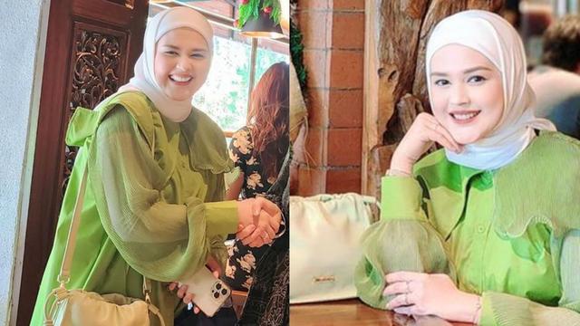 Cut Meyriska, istri Roger Danuarta memakai busana hijau neon