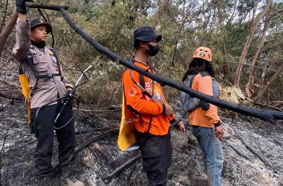 Relawan padamkan sisa bara api. (dokumentasi BPBD Karanganyar)