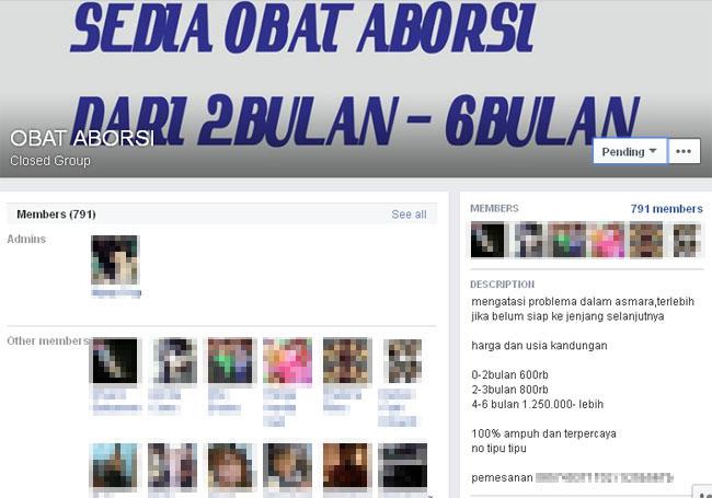Akun group facebook jual beli online pil aborsi | Photo: Copyright Doc Vemale.com