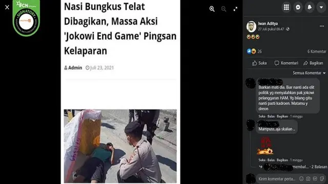 Gambar Tangkapan Layar Foto yang Diklaim Seorang Pendemo Jokowi End Game Pingsan Kelaparan (sumber: Facebook).