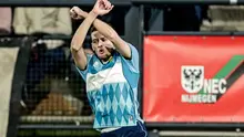 Selebrasi ala Cristiano Ronaldo dilakukan bek Fortuna Sittard, Justin Hubner setelah membobol gawang NEC Nijmegen dalam lanjutan Eredivisie 2025/2026, Minggu (1/3/2026) dini hari WIB. (Dok. Eredivisie)