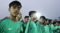 Kapten Timnas Indonesia U-16, David Maulana, saat mengikuti acara pelepasan di Stadion Atang Sutresna, Jakarta Timur, Rabu (12/9/2017). Timnas U-16 akan mengikuti kualifikasi Piala AFC U-16. (Bola.com/Vitalis Yogi Trisna)