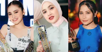 Raih empat penghargaan sekaligus, Syifa Hadju memilih tampil mengenakan ruffle mini dress dengan motif cetakan koran yang memikat. [@syifahadju].
