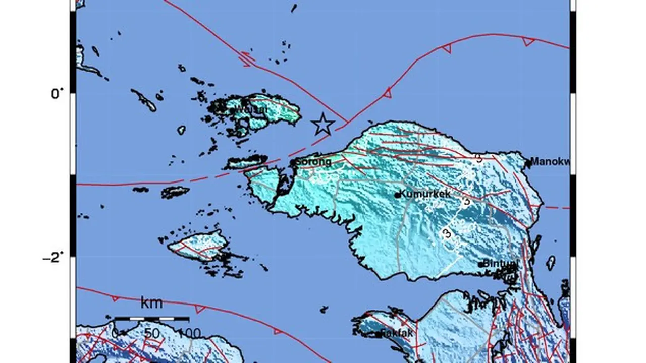 Gempa Magnitudo 6,0 mengguncang wilayah Kota Sorong, Papua Barat, Sabtu (26/7/2025) pukul 12:31:47 WIB.