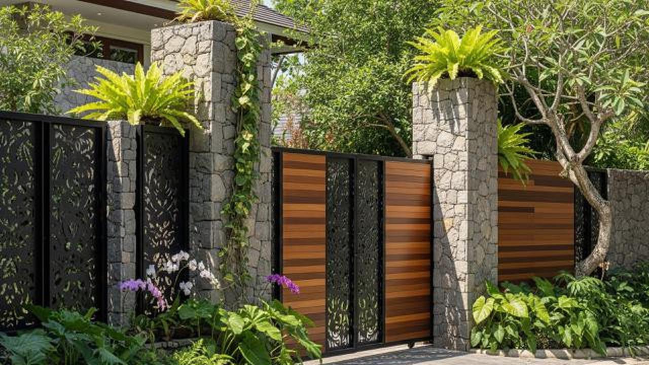 Pilar Pagar Batu Kali yang Menonjol/Pagar Rumah Natural dengan Batu Kali (Sumber: gemini.com)