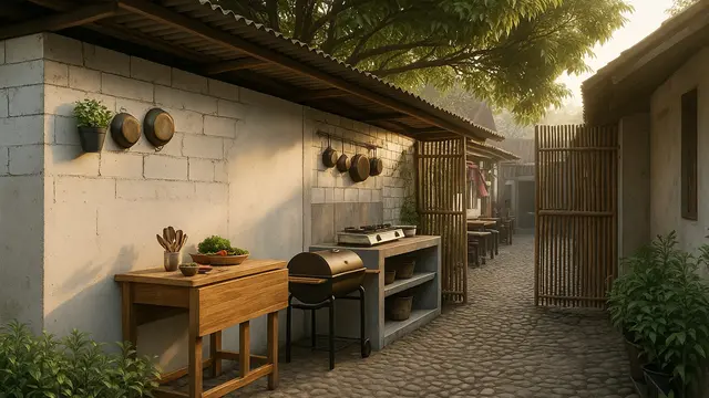 Desain Dapur Outdoor Sederhana yang Cocok untuk Rumah di Gang/Ilustrasi AI