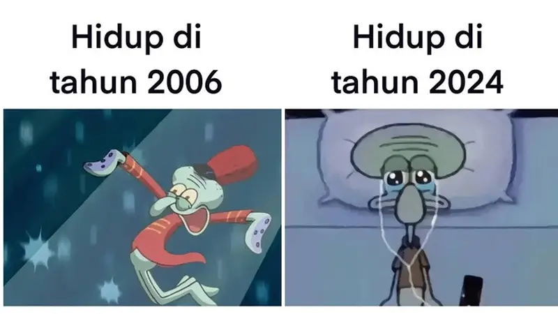 6 Meme Kehidupan dari Tahun ke Tahun Ini Kocak, Ekspresi Squidward