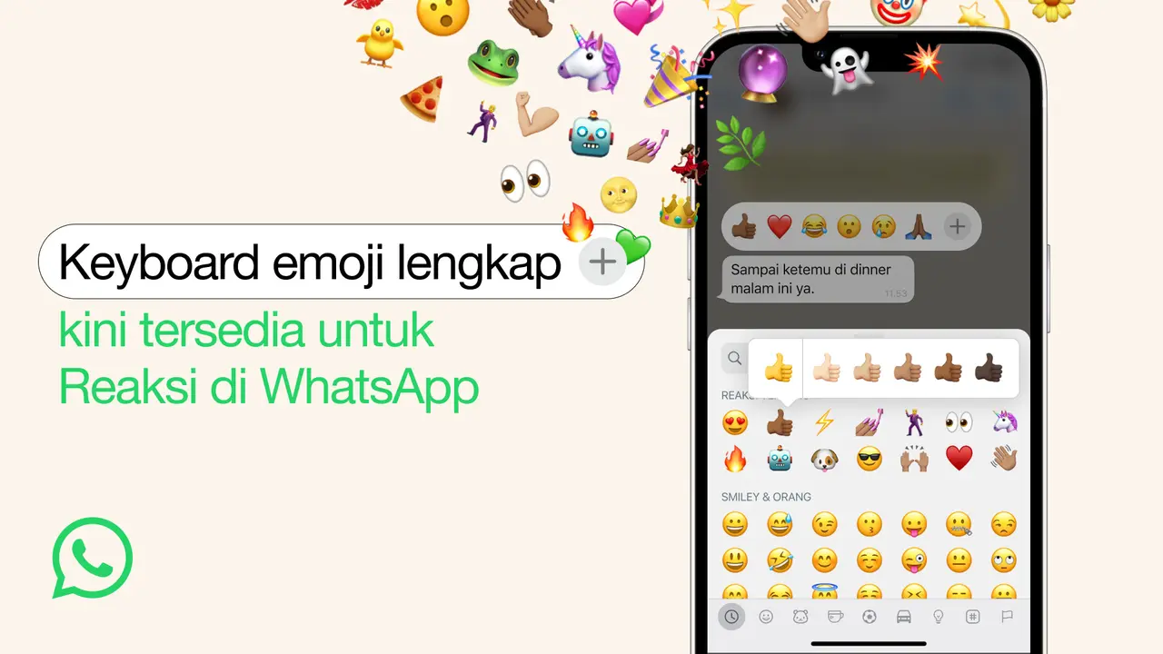 Pilihan emoji untuk reactions di WhatsApp kini jadi lebih banyak