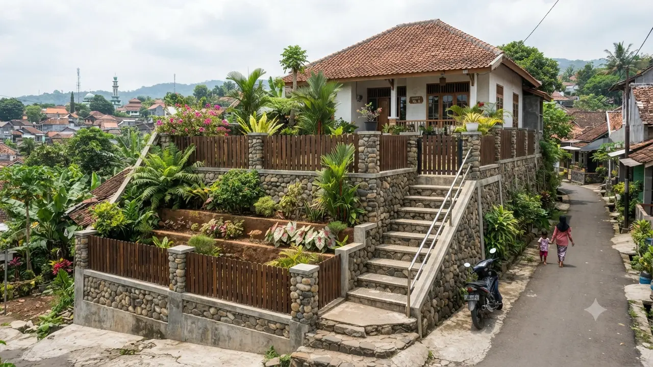 Inspirasi Pagar Berundak untuk Rumah di Lahan Miring