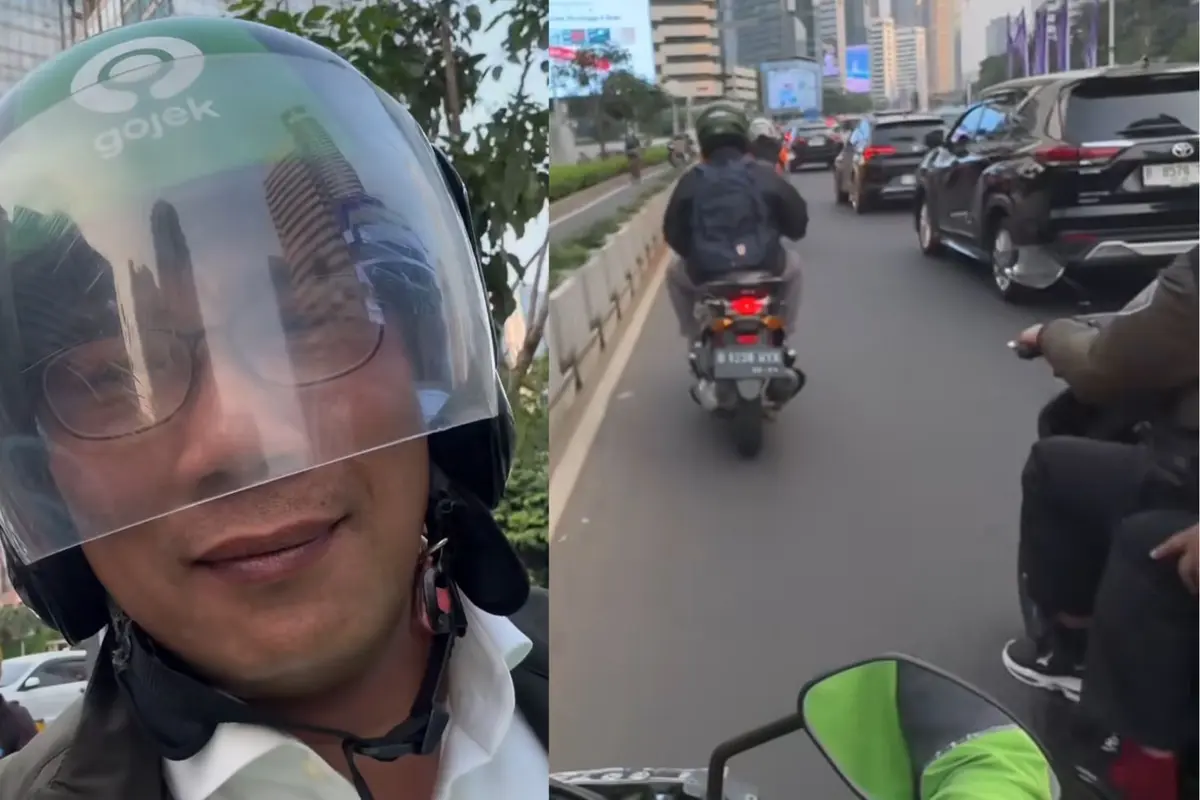 Ridwan Kamil memakai ojek online melewati jalanan macet Jakarta