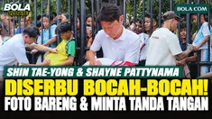 Momen hangat terjadi usai latihan Persija di Persija Training Ground, Depok, Rabu (15/10/2026) sore WIB. Sejumlah bocah antusias menyambut Shin Tae-yong dan Shayne Pattynama untuk meminta tanda tangan di jersey hingga berfoto bersama.