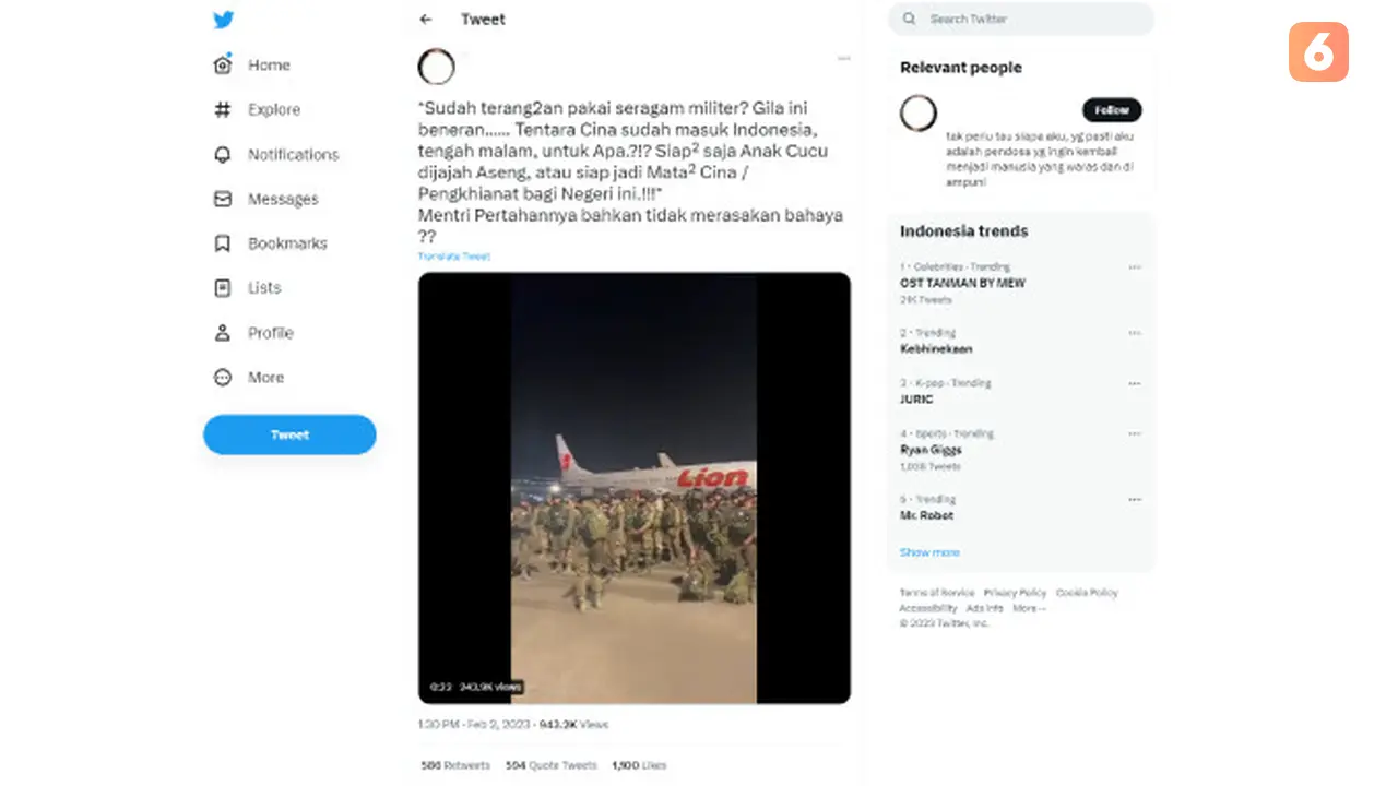 Viral Video Diklaim Tentara China Masuk Indonesia Pakai Pesawat Lion Air
