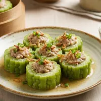 Resep pare isi ayam cincang kukus. [AI Generated]