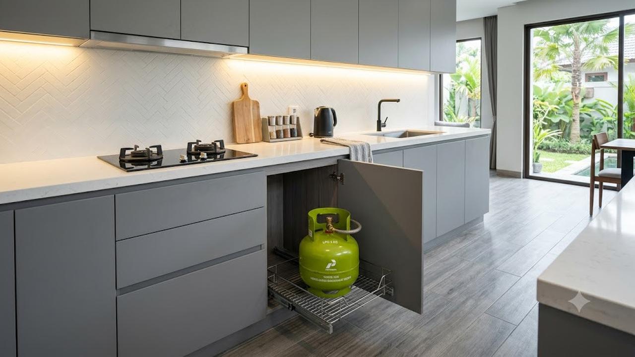 Model Dapur dengan Rak Gas Tarik Minimalis