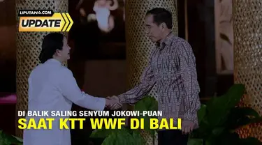 Momen hangat pertemuan Presiden Joko Widodo (Jokowi) dengan Ketua Dewan Perwakilan Rakyat (DPR) Puan Maharani tersaji saat jamuan makan malam atau gala dinner Konferensi Tingkat Tinggi (KTT) World Water Forum (WWF) ke-10 di Garuda Wisnu Kencana (GWK)...