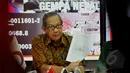 Ketua Pelaksana Harian PMI Pusat, Ginandjar Kartasasmita saat konferensi pers terkait bantuan ke Nepal di Markas PMI Pusat, Jakarta, Senin (27/4/2015). PMI membuka 3 rekening untuk menerima bantuan dari masyarakat Indonesia. (Liputan6.com/Andrian M Tunay)