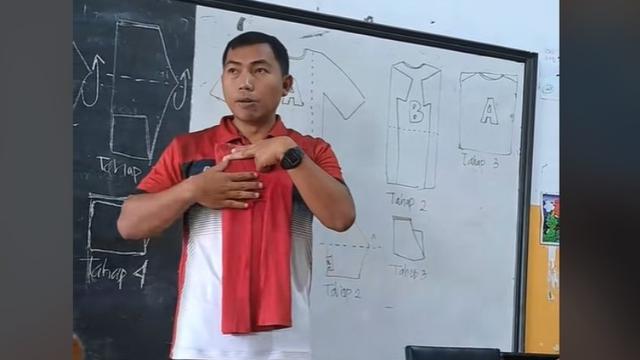 Viral Guru SD Ajarkan Muridnya Cara Setrika dan Melipat Pakaian.  foto: TikTok @de.desul