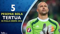 Video lima pemain sepak bola tertua yang bermain di Piala Eropa 2016, Salah satunya Gabor Kiraly pemain asal Hungaria yang berumur 40 tahun.