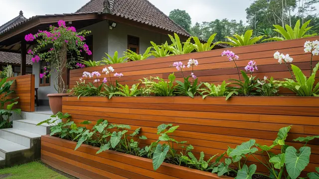 Inspirasi Pagar Kayu Horizontal yang Dipadukan dengan Tanaman Hijau/Gemini AI