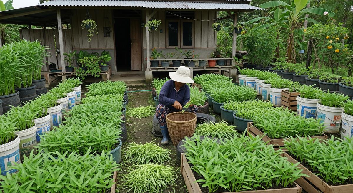 Panen Kangkung Ketika Ukurannya Sudah Cukup Besar