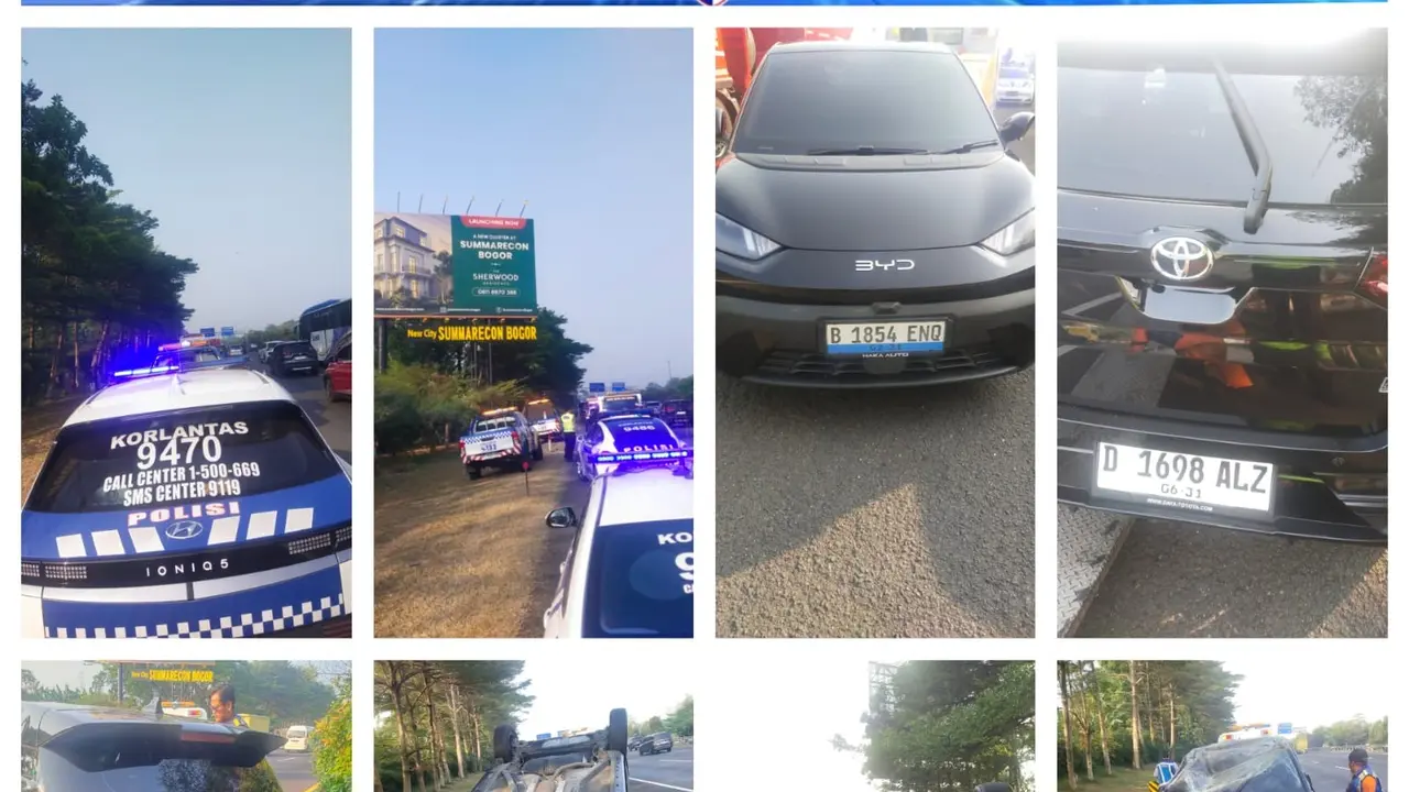 BYD Hantam Median, Toyota Raize Terguling di Tol Jagorawi