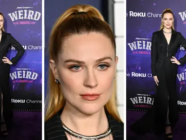 Foto kolase Evan Rachel Wood saat menghadiri pemutaran perdana film "Weird: The Al Yankovic Story" di Alamo Drafthouse Cinema Downtown Brooklyn di New York pada Selasa, 1 November 2022. (AFP Photo)