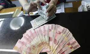 Teller menukarkan mata uang dolar ke rupiah di Jakarta, Jumat (2/2). Deputi Gubernur Senior BI Mirza Adityaswara mengatakan, posisi nilai tukar rupiah terhadap dolar Amerika Serikat yang berada di level Rp13.700 hingga Rp13.800.(Liputan6.com/Angga Yuniar)