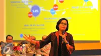 Sri Mulyani saat memberi arahan dalam Rapat Kerja Nasional Kementerian Keuangan, Jakarta, Selasa (10/1). Menurut Sri Mulyani, naiknya pertumbuhan China memberikan dampak positif terhadap perekonomian dunia. (Liputan6.com/Angga Yuniar)