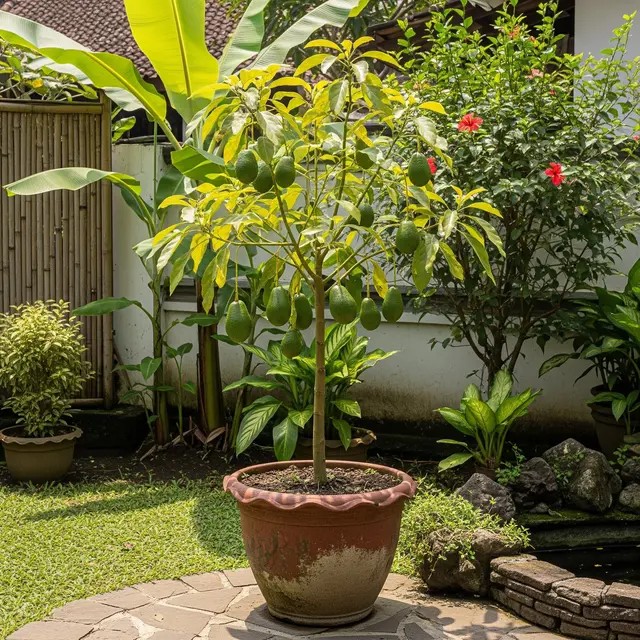 Cara Menjaga Alpukat Tabulampot Tetap Pendek (AI Generated)