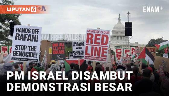 VIDEO: Demonstrasi Besar Sambut Pidato Benjamin Netanyahu di Kongres