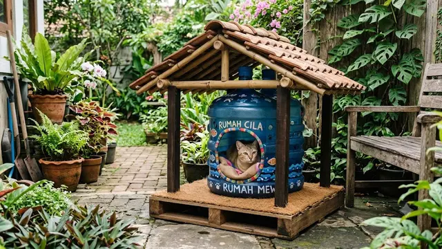 Ide DIY Rumah Kucing Outdoor dari Galon Bekas