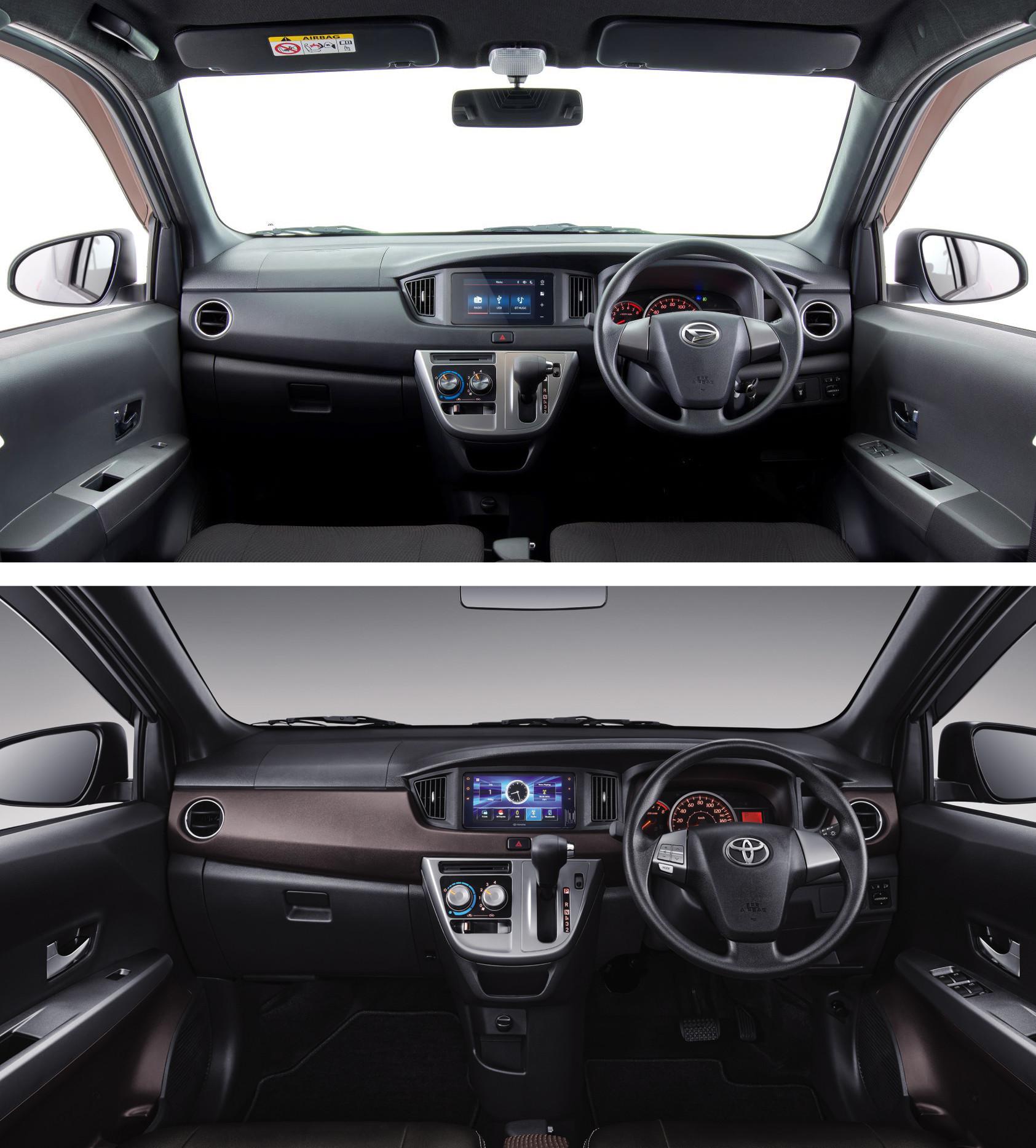 (Atas) Interior Daihatsu Sigra terbaru dan (Bawah) Interior Toyota Calya terbaru (ADM, TAM)