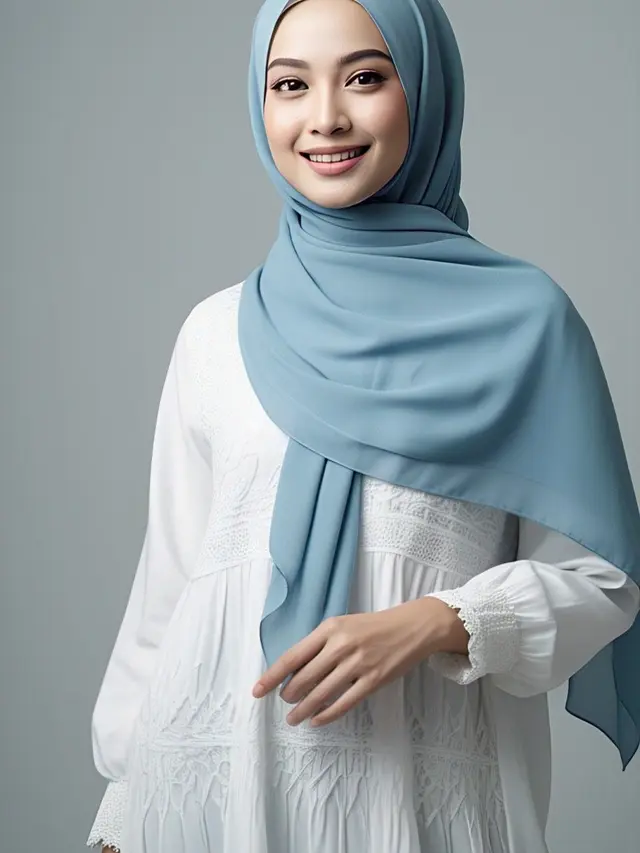 Gamis Putih dengan Aksen Plisket