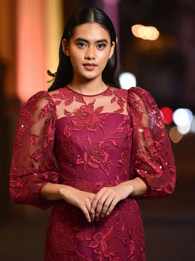 Batik Lengan Balon dengan Renda Transparan untuk Pesta
