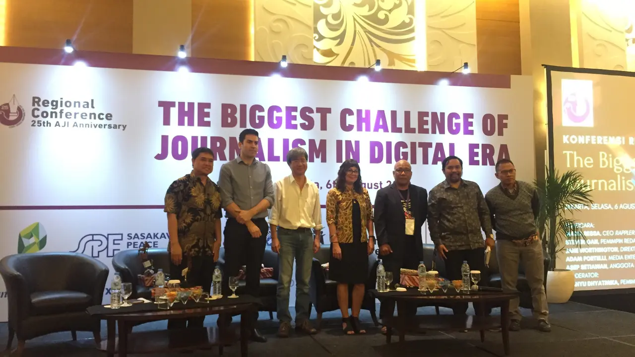 Konferensi internasional yang dihelat oleh Aliansi Jurnalis Independen di Hotel JS Luwansa, Jakarta, Selasa (6/8/2019). (Liputan6.com/Muhammad Radityo Priyasmoro)