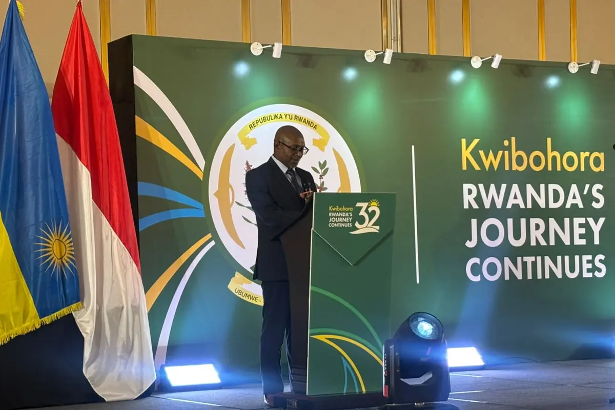 Duta Besar Republik Rwanda untuk Indonesia Sheikh Abdul Karim Harelimana dalam Liberation Day Rwanda, yang juga dikenal secara lokal dengan sebutan Kwibohora, di Jakarta, Jumat (17/7/2026).